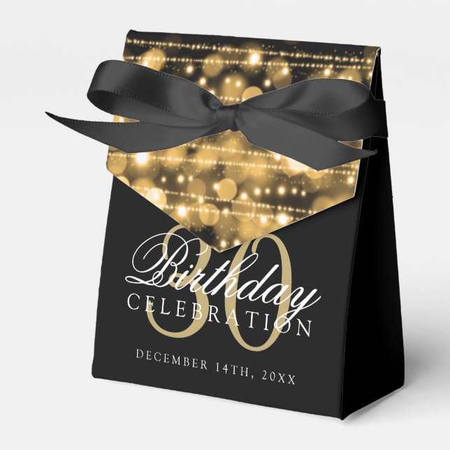 30th Birthday Party Sparkles Gold Favor Boxes (Front Side)