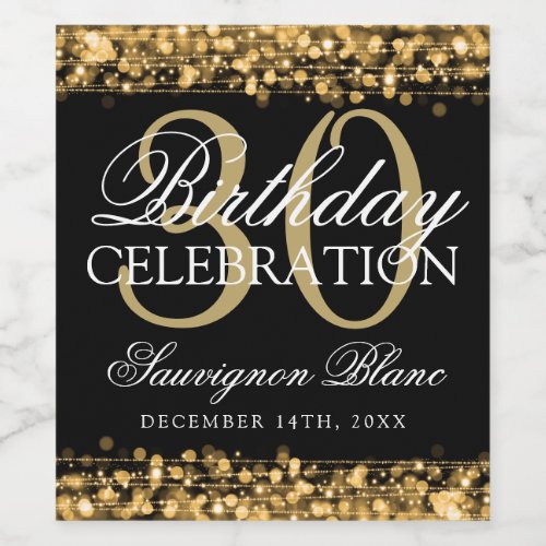 30th Birthday Party Sparkles Gold Wine Wine Label