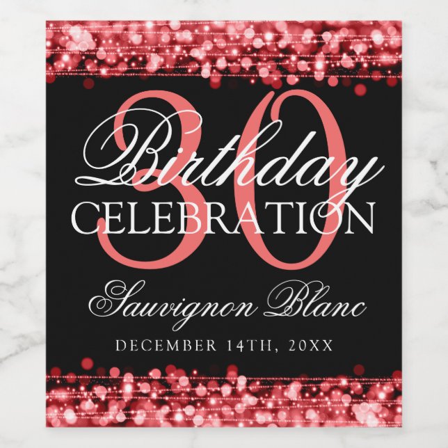 30th Birthday Party Sparkles Red Wine Wine Label (Single Label)