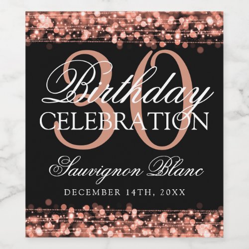 30th Birthday Party Sparkles Rose Gold Wine Wine Label