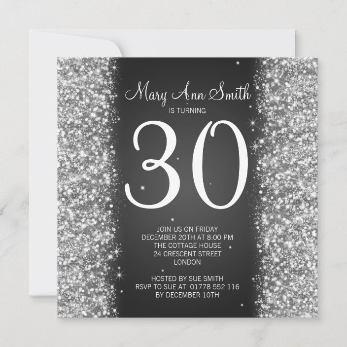 30th Birthday Party Sparkling Glitter Black Invitation 