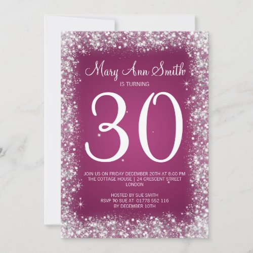 30th Birthday Party Sparkling Glitter Pink Cards