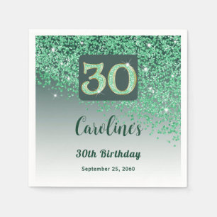 30th Birthday Party Sparkling Green Glitter Napkins
