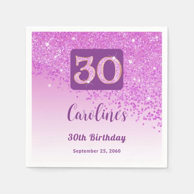 30th Birthday Party Sparkling Pink Glitter Napkins (Front)