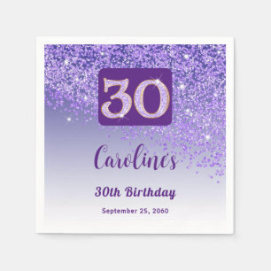 30th Birthday Party Sparkling Purple Glitter Napkins