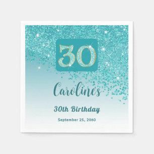 30th Birthday Party Sparkling Teal Blue Glitter Napkins