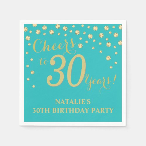 30th Birthday Party Teal and Gold Diamond Napkins