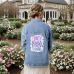 30th Birthday Party Thirty Flirty & Thriving  Denim Jacket<br><div class="desc">Celebrate in style with our "Thirty, Flirty & Thriving" 30th Birthday Denim Jacket! With its vintage flair, this jacket is the perfect piece to wear over the iconic movie-inspired dress, adding a playful and fashionable touch to your milestone celebration. Whether you’re dancing the night away or enjoying a casual gathering,...</div>
