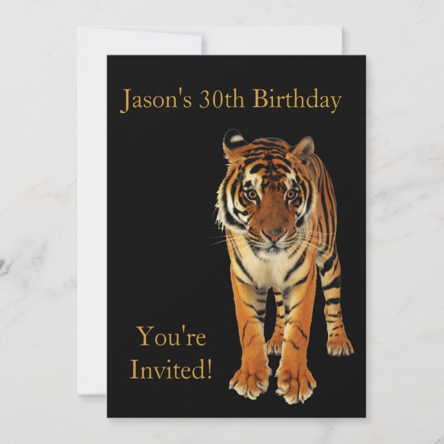 30th Birthday Party Tiger On Black Invitation (Front)