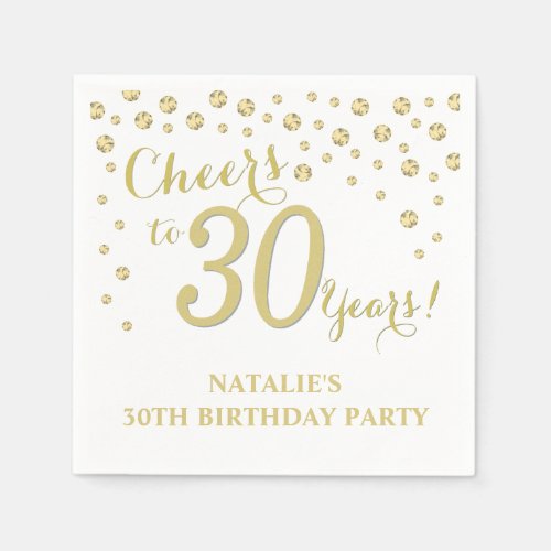 30th Birthday Party White and Gold Diamond Napkins