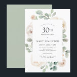 30th Birthday Party White Rose Floral Invitation<br><div class="desc">Honor a special woman with this elegant 30th Birthday party invitation. White roses nestled in soft sage green eucalyptus leaves form a modern botanical frame. All of the text can be edited,  so you can describe your special celebration perfectly</div>