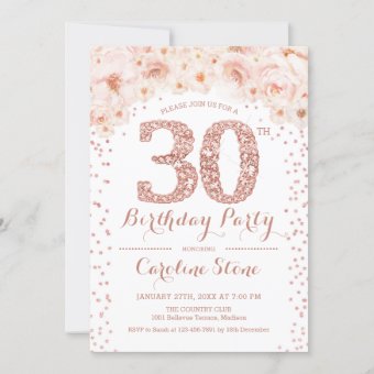 30th Birthday Party - White Rose Gold Invitation | Zazzle