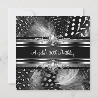 30th Birthday Party Wild Feathers Silver Black Invitation