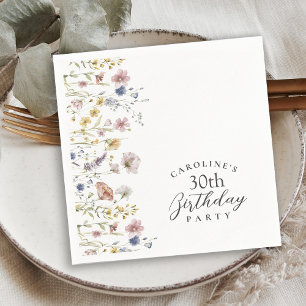 30th Birthday Party Wildflowers Watercolor Floral Napkins