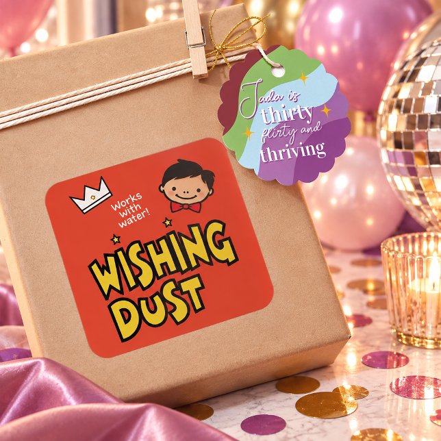 30th Birthday Party Wishing Dust  Square Sticker (30th Birthday Party Wishing Dust Square Sticker)