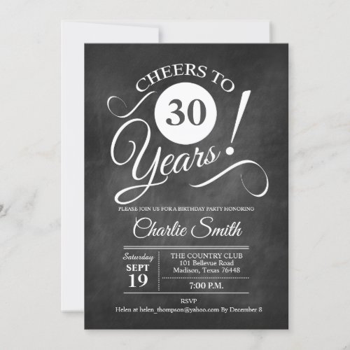 30th Birthday Party with Chalkboard Pattern Invitation