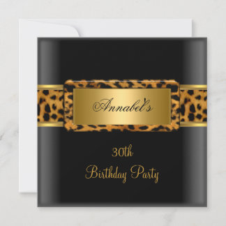 30th Birthday Party Zebra Gold Black Leopard 2 Invitation