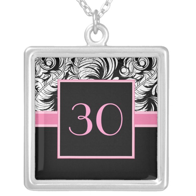 30th Birthday Pendant - Elegant Damask (Front)