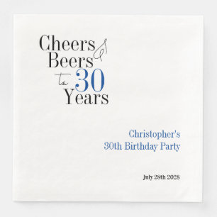 30th Birthday Personalized Cheers Beers Party Paper Dinner Napkins