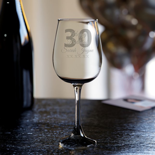 30th Birthday Personalized Etched Wine Glass (A lovely keepsake for a very special birthday. Just add their name, birth date and age)