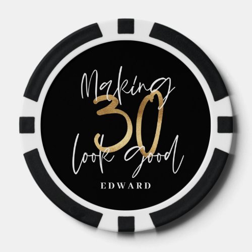 30th birthday personalized favor gift black gold poker chips