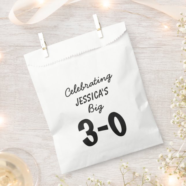 30th Birthday Personalized Party Supplies Favor Bag (Clipped)