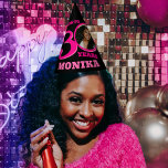 30th birthday personalized photo pink black party hat<br><div class="desc">Bright add your own photo and name party hat. Ideal for a special ladies 30th birthday party celebration to add to decoration to your tables or to add a fun when having a surprise birthday girls entrance. Colorful hot pinks on black design. Background color can also be changed for your...</div>