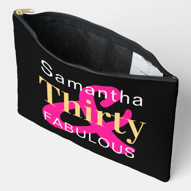 30th Birthday Personalized Thirty and Fabulous Accessory Pouch (Open)