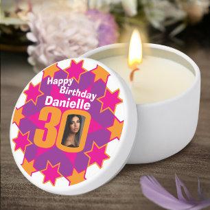 30th birthday photo and name pink star  mini candle favors