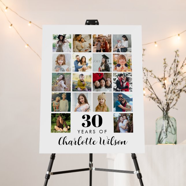 30th Birthday Photo Collage 18 Photos Foam Board (In Situ (Stand))