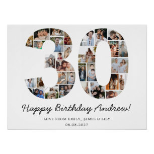 30th Birthday Photo Collage 30th Birthday Gift Poster