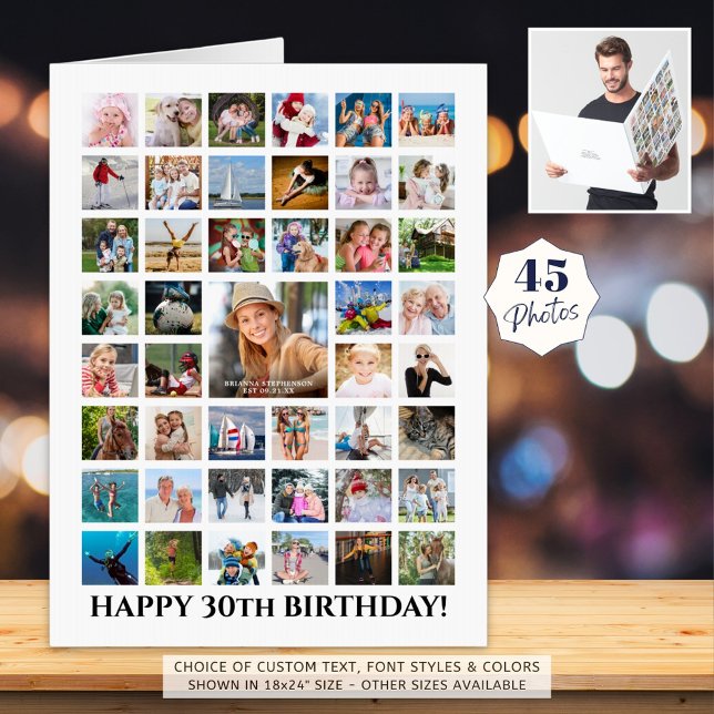 30th Birthday Photo Collage 45 Photos Custom Card (Creator Uploaded)