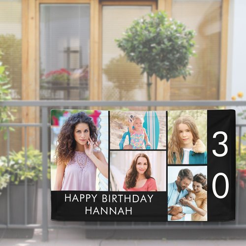 30th Birthday Photo Collage 5 Picture Black White Banner