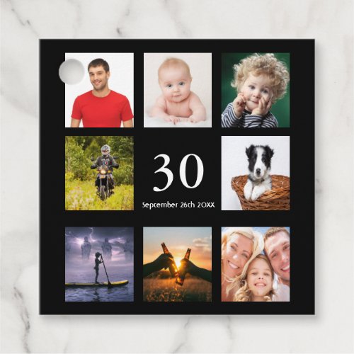 30th birthday photo collage black thank you guy favor tags