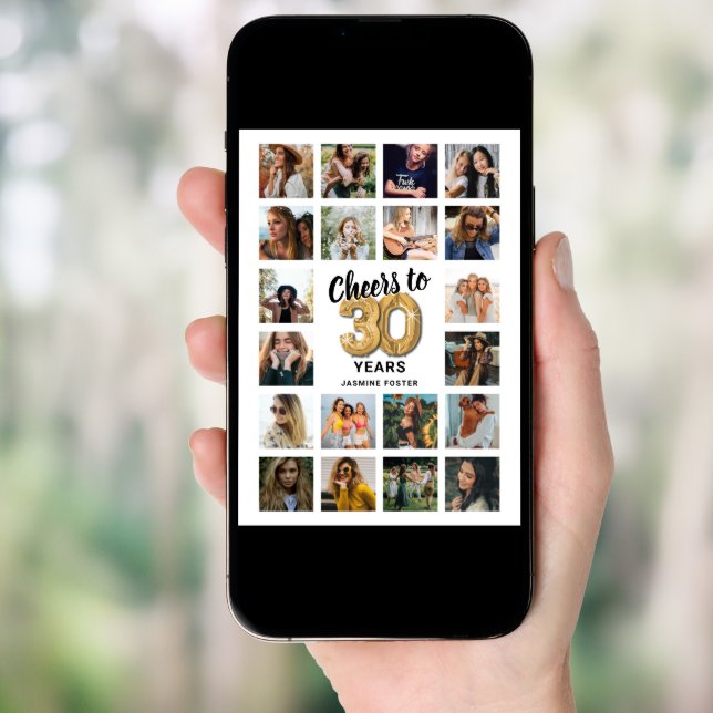 30th Birthday Photo Collage Card (Front Digital)