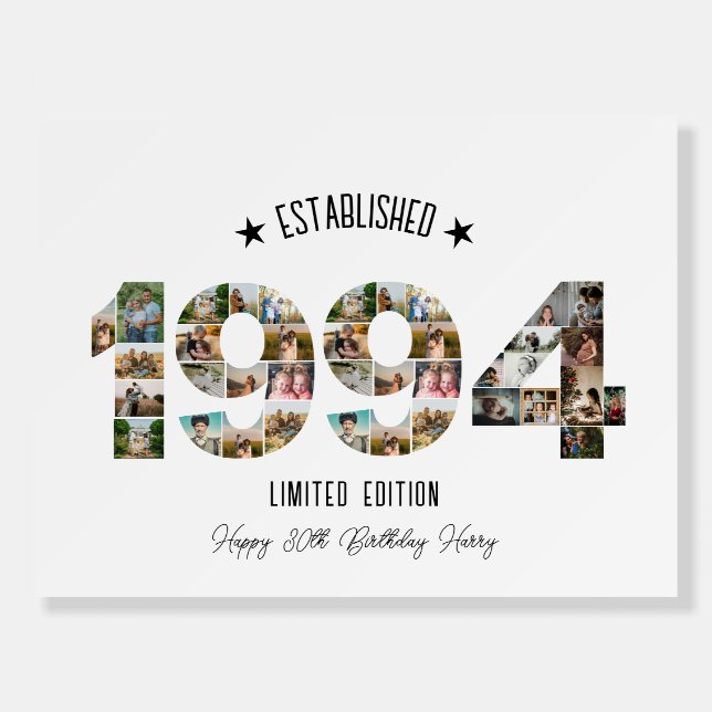 30th birthday Photo Collage established 1994 Foam Board (Front)