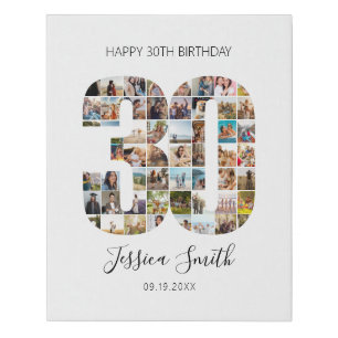 30th Birthday Photo Collage Faux Canvas Print