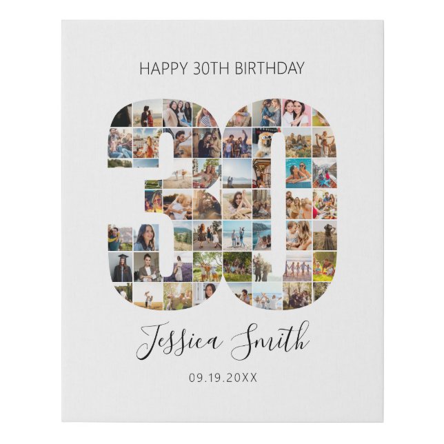 30th Birthday Photo Collage Faux Canvas Print (Front)