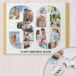 30th Birthday Photo Collage Neutral Number 30 Jigsaw Puzzle<br><div class="desc">Create your own photo puzzle for a unique 30th birthday gift. Holding 14 custom photos, the photo puzzle has a muted yellow border. It can be further personalized with a name and/or short message, lettered in modern bronze typography. The number 30 photo collage has a variety of landscape, square and...</div>