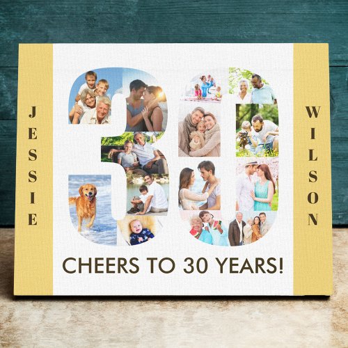 30th Birthday Photo Collage Number 30 Neutral Canvas Print