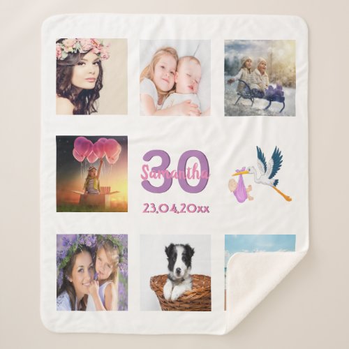 30th birthday photo collage white name sherpa blanket