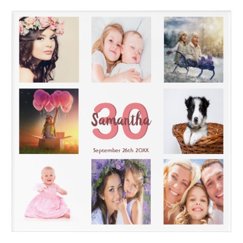 30th birthday photo collage woman white acrylic print