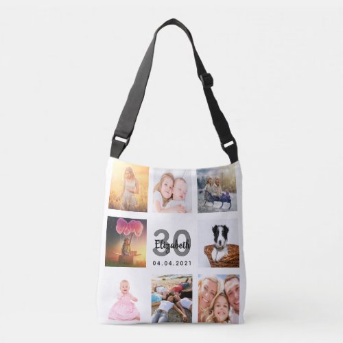 30th birthday photo collage woman white crossbody bag