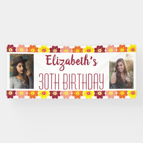 30th Birthday Photo Colorful Flowers Banner
