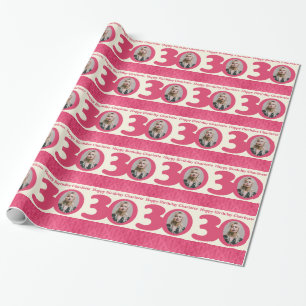 30th Birthday photo fun cream pink wrapping Paper