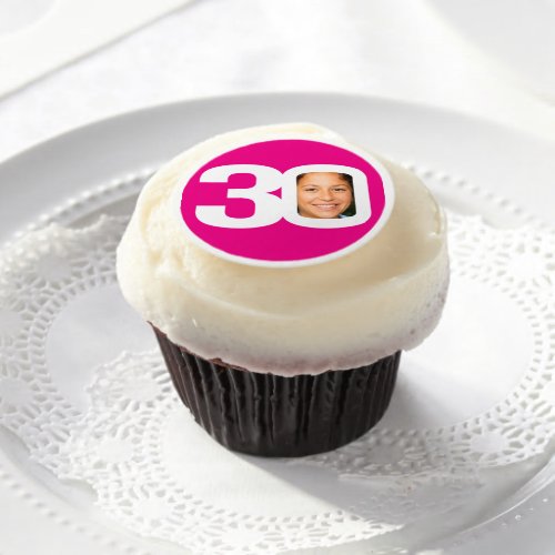 30th birthday photo fun hot pink birthday edible frosting rounds