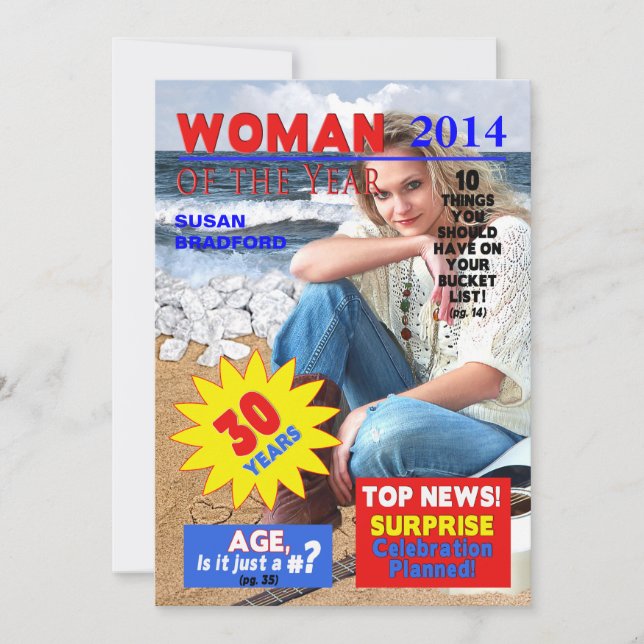 30TH Birthday PHOTO Invitation - Magazine Cover (Front)