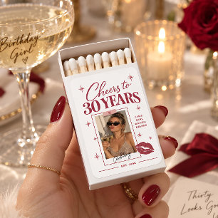 30th Birthday Photo Party Favor Cheers to 30 Years Matchboxes
