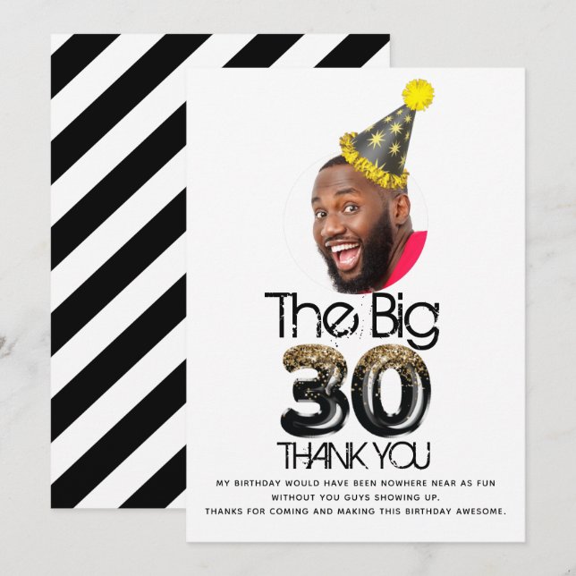 30th Birthday Photo Personalized Thank you Card (Front/Back)