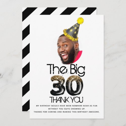 30th Birthday Photo Personalized Thank you Card